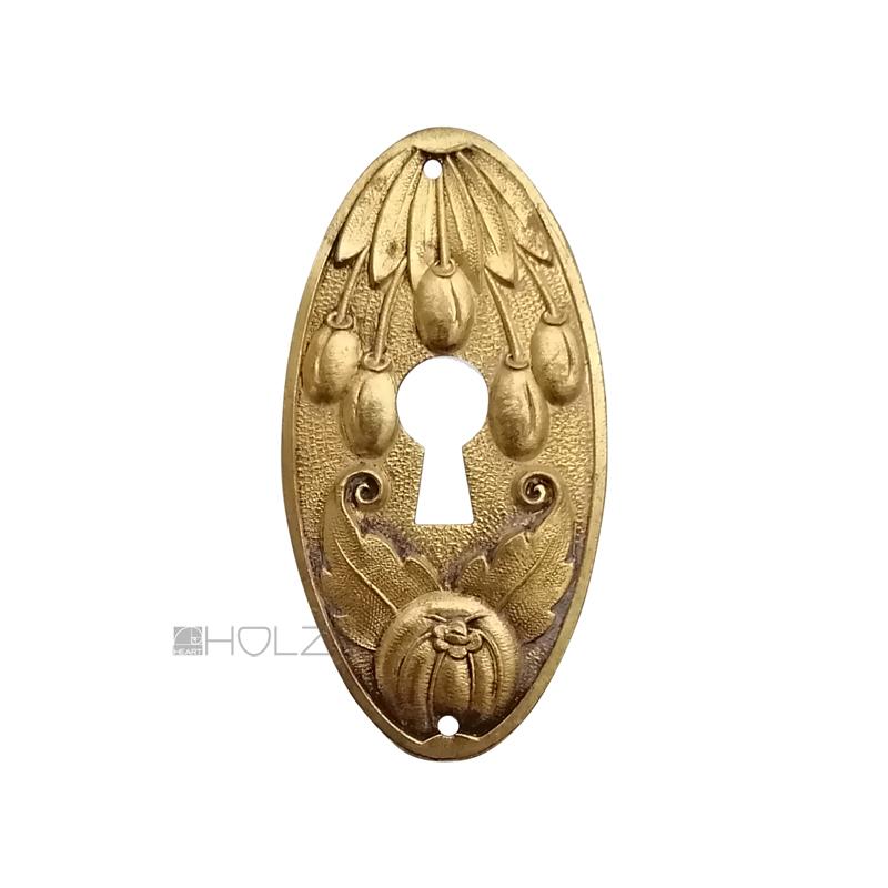 Antik Möbel Schlüsselschild Rosette oval Bronze feuervergoldet Schlüsselrosette 51 mm