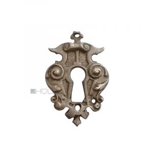 Möbel Schlüsselschild antik Messing vernickelt Neo Barock alt 43mm