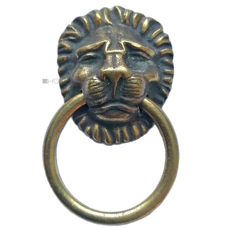 Möbel Schubladengriff Hängegriff Ringgriff Messing antik Löwe 64mm