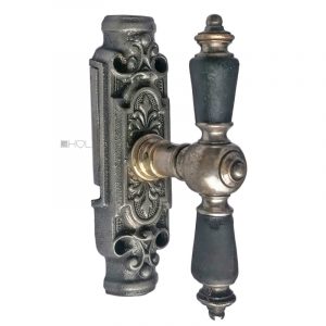 Basküle Fenstergetriebe antik Lilie alt Fensterolive Kugel vernickelt Einreiber links