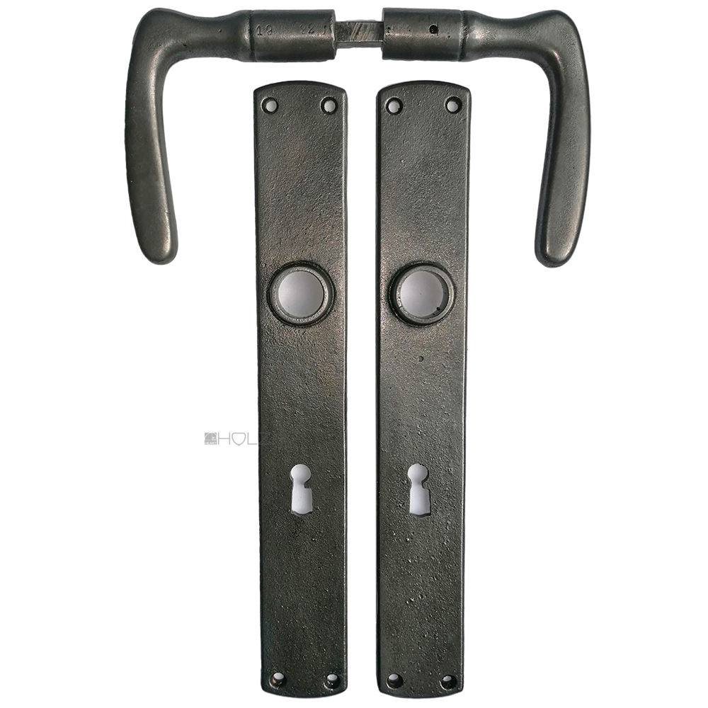 Drückergarnitur 1920er alt Avantgarde Eisen halbrund lang 8er Vk 78