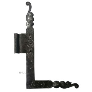 Fensterwinkel Fensterband antik Stahl hand ziseliert graviert alt links 8er Dorn 25cm