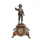 Kaminuhr antik Spelter Bronze Regül Figur Faucheur Marmor E.Rousseau