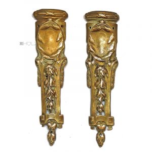 Bronze Möbel Beschlag feuervergoldet Lorbeer Paar 15cm