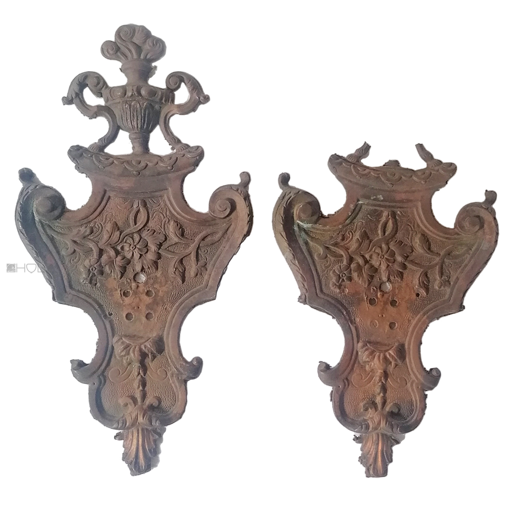 Raccordi in bronzo antico barocco 1770gr. Vaso floreale a voluta 31 cm