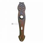 Langschild Jugendstil antik Eisen floral alt verkupfert Türdrücker 19.2mm 78