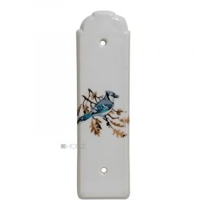 Langschild Porzellan Tür Griffplatte alt Vintage Vogel weiß 22cm