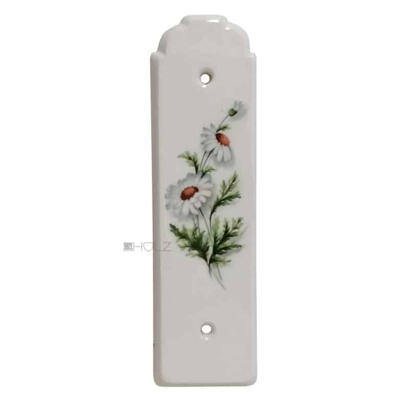 Langschild Porzellan Tür Griffplatte alt Vintage Gänseblumen weiß 22cm