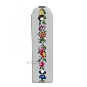 Langschild Porzellan Tür Griffplatte alt Vintage Blumen weiß 22cm