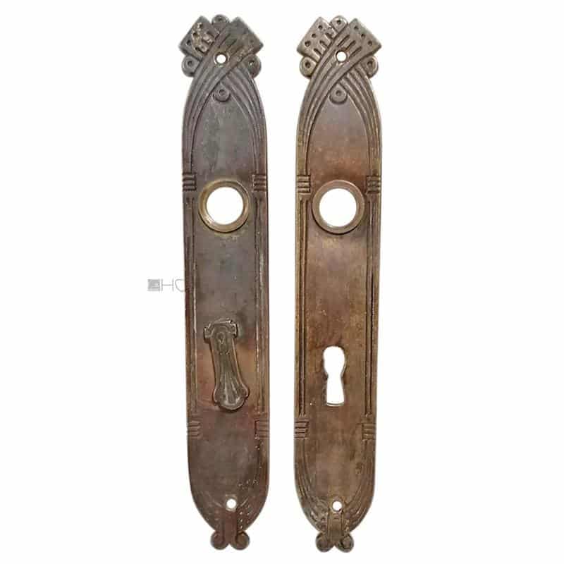 Langschilder Jugendstil alt Messing Türdrücker antik 18mm 72