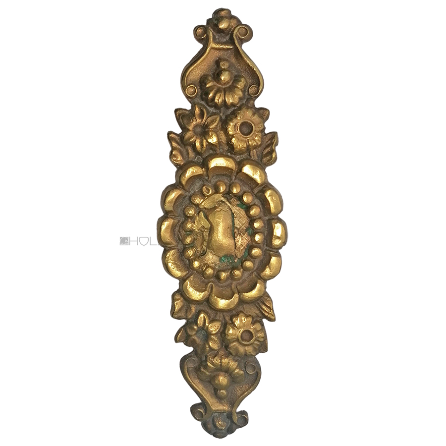Schrank Möbel Beschlag antik Schlüsselschild Bronze floral 19cm