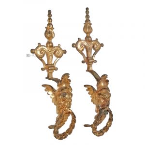 Paar Bronze Möbel Beschläge antik alt feuervergoldet Satyr 26cm