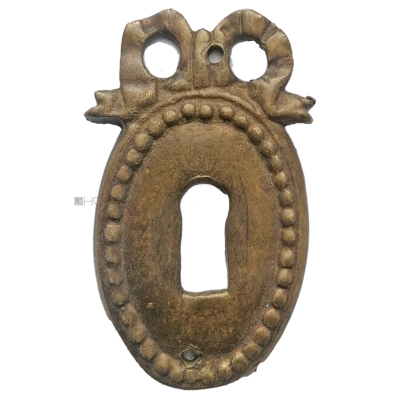 Möbel Schlüsselschild antik Bronze alt klassizistisch Perle Schleife 36x63