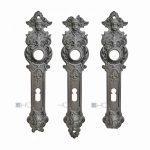 3x Langschild antik Eisen Engel Teufel alt Türdrücker 20.3 mm 72