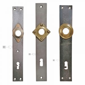 Tür Langschild Einstemm Jugendstil alt Stahl Messing Türdrücker