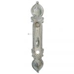 Langschild Jugendstil antik Distel floral alt vernickelt Nachtriegel 16.8mm 68